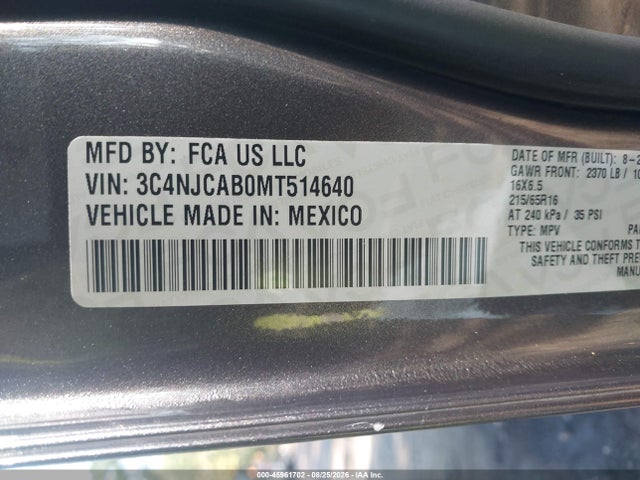 2021 Jeep Compass Sport Fwd მანქანა იყიდება აუქციონზე, vin: 3C4NJCAB0MT514640, აუქციონის ნომერი: 45961702