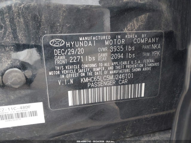 Aukcja sprzedaży 2021 Hyundai Ioniq Hybrid Blue, vin: KMHC65LC5MU246101, numer aukcji: 45961743