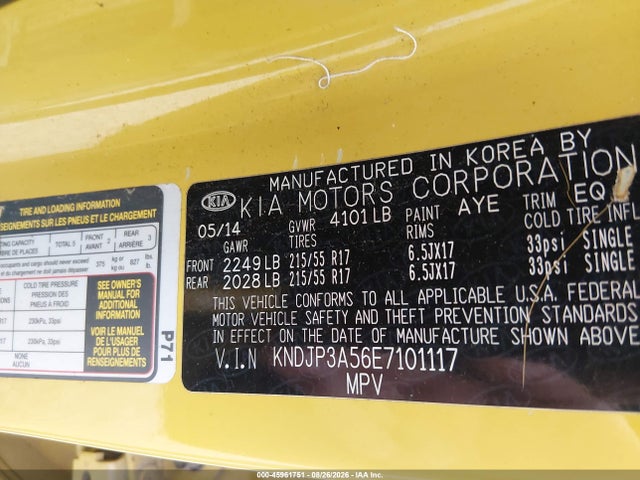 Aukcja sprzedaży 2014 Kia Soul +, vin: KNDJP3A56E7101117, numer aukcji: 45961751