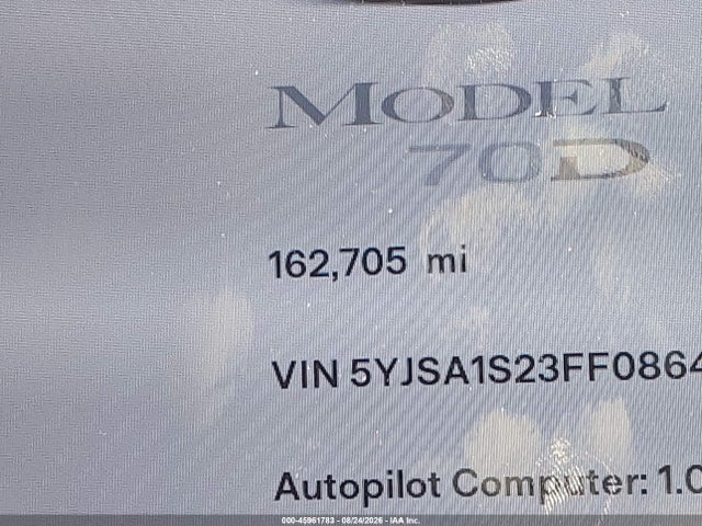 Aukcja sprzedaży 2015 Tesla Model S 70d/85d/p85d, vin: 5YJSA1S23FF086425, numer aukcji: 45961783