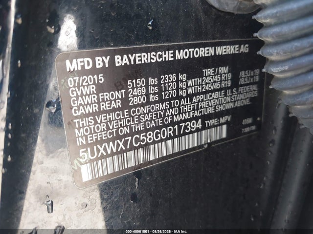 Продаж на аукціоні авто 2016 Bmw X3 Xdrive35i, vin: 5UXWX7C58G0R17394, номер лоту: 45961801