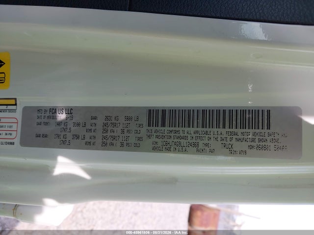 Продаж на аукціоні авто 2020 Jeep Gladiator Sport S 4x4, vin: 1C6HJTAG9LL124968, номер лоту: 45961806