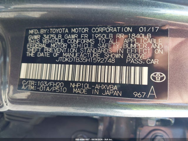 Продажа на аукционе авто 2017 Toyota Prius C One, vin: JTDKDTB35H1592748, номер лота: 45961807
