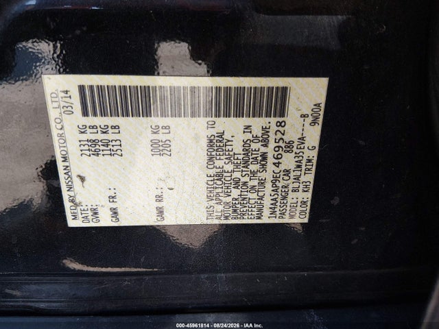 Nissan Maxima 3.5 Sv 2014 1N4AA5AP9EC469528 Image 9