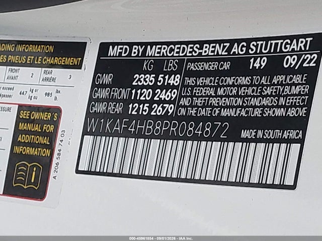 45961854 :رقم المزاد ، W1KAF4HB8PR084872 vin ، 2023 Mercedes-benz C 300 4matic مزاد بيع