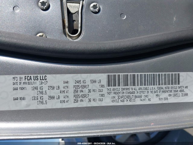Aukcja sprzedaży 2018 Dodge Journey Se, vin: 3C4PDCAB9JT184444, numer aukcji: 45961861