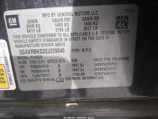 Buick Enclave Leather 2014 5GAKRBKD2EJ239840 Image 9