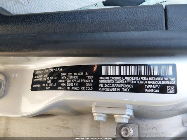 2018 Jeep Renegade Sport 4x4 მანქანა იყიდება აუქციონზე, vin: ZACCJBAB8JPG98035, აუქციონის ნომერი: 45961884