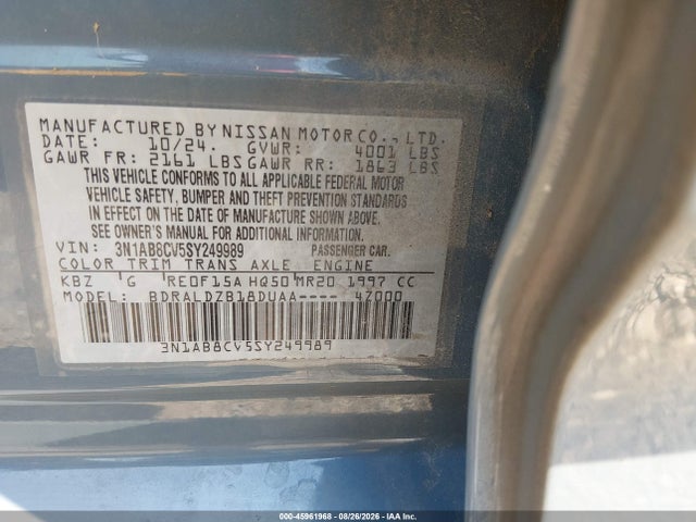 45961968 :رقم المزاد ، 3N1AB8CV5SY249989 vin ، 2025 Nissan Sentra Sv مزاد بيع