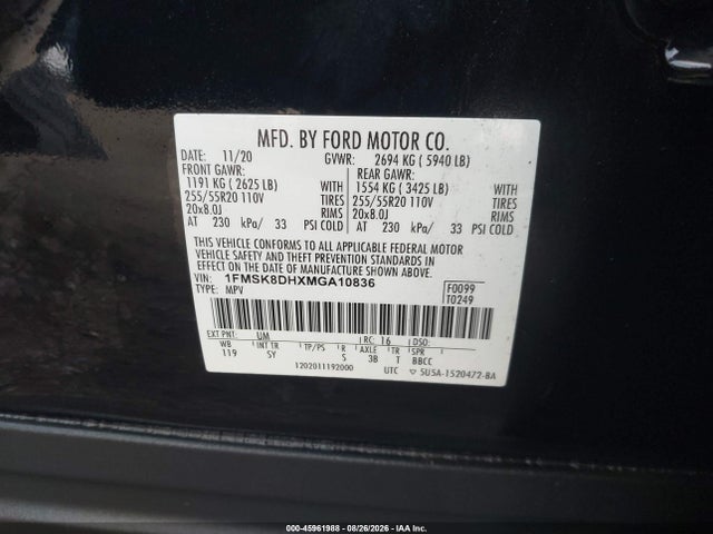 2021 Ford Explorer Xlt მანქანა იყიდება აუქციონზე, vin: 1FMSK8DHXMGA10836, აუქციონის ნომერი: 45961988