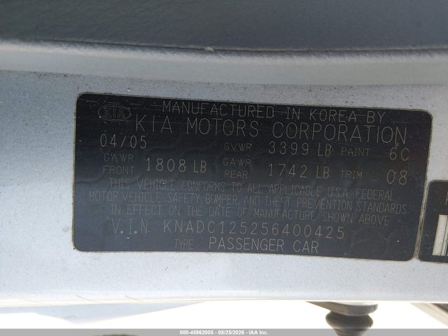 Продажа на аукционе авто 2005 Kia Rio, vin: KNADC125256400425, номер лота: 45962005