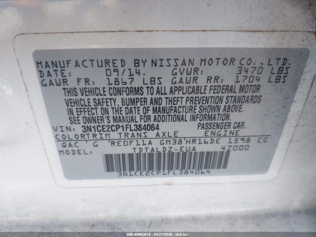 Продажа на аукционе авто 2015 Nissan Versa Note Sv, vin: 3N1CE2CP1FL384064, номер лота: 45962010