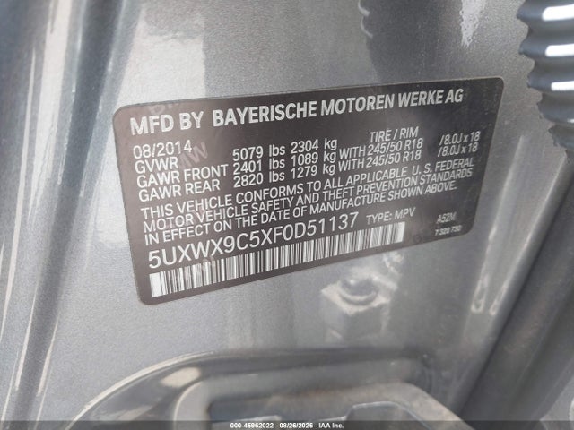 BMW X3 Xdrive28i 2015 5UXWX9C5XF0D51137 Image 9
