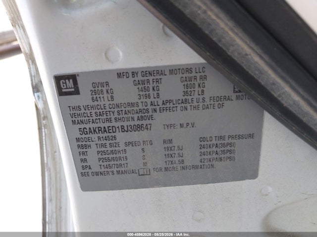 Aukcja sprzedaży 2011 Buick Enclave Cx, vin: 5GAKRAED1BJ308647, numer aukcji: 45962028