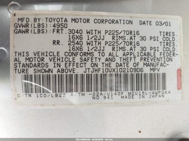 Продаж на аукціоні авто 2001 Lexus Rx 300, vin: JTJHF10UX10210906, номер лоту: 45962049