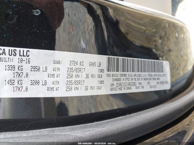Aukcja sprzedaży 2017 Chrysler Pacifica Touring-l Plus, vin: 2C4RC1EG1HR622361, numer aukcji: 45962061
