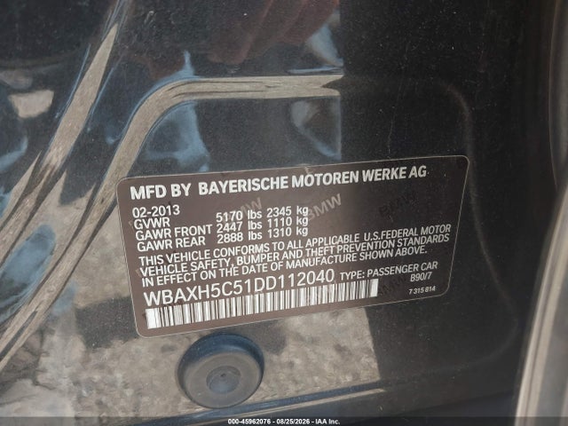 2013 Bmw 528i Xdrive მანქანა იყიდება აუქციონზე, vin: WBAXH5C51DD112040, აუქციონის ნომერი: 45962076