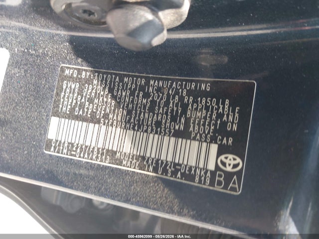 45962099 :رقم المزاد ، 5YFBURHE4JP831557 vin ، 2018 Toyota Corolla Le مزاد بيع