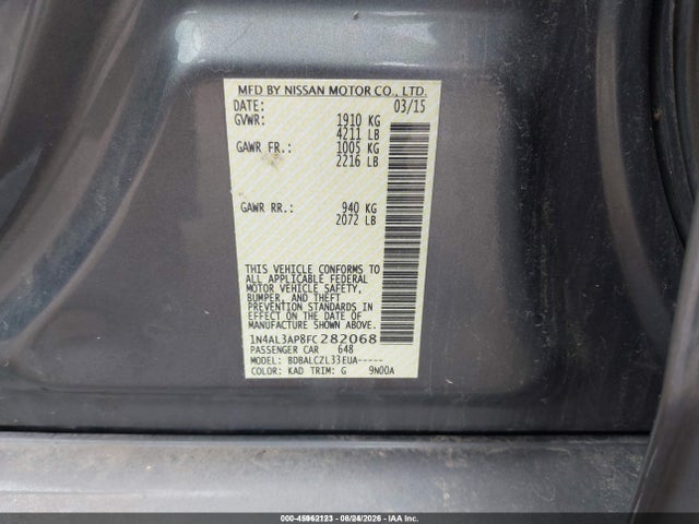 Aukcja sprzedaży 2015 Nissan Altima 2.5/2.5 S/2.5 Sl/2.5 Sv, vin: 1N4AL3AP8FC282068, numer aukcji: 45962123