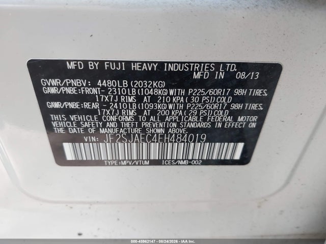 45962147 :رقم المزاد ، JF2SJAEC4EH484019 vin ، 2014 Subaru Forester 2.5i Premium مزاد بيع