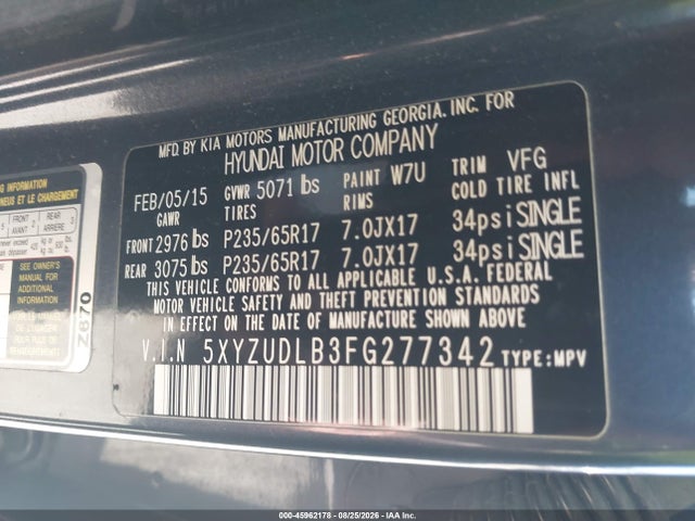 Продаж на аукціоні авто 2015 Hyundai Santa Fe Sport 2.4l, vin: 5XYZUDLB3FG277342, номер лоту: 45962178
