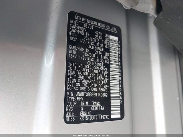 Продаж на аукціоні авто 2025 Nissan Rogue Sv Intelligent Awd, vin: JN8BT3BB9SW140682, номер лоту: 45962196