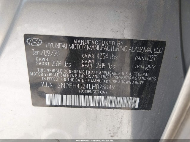 Aukcja sprzedaży 2020 Hyundai Sonata Limited, vin: 5NPEH4J24LH023049, numer aukcji: 45962211