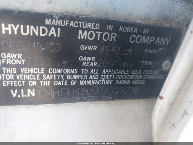 Aukcja sprzedaży 2001 Hyundai Xg300 L, vin: KMHFU45D71A108236, numer aukcji: 45962212