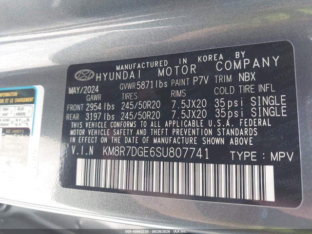 Aukcja sprzedaży 2025 Hyundai Palisade Calligraphy, vin: KM8R7DGE6SU807741, numer aukcji: 45962238