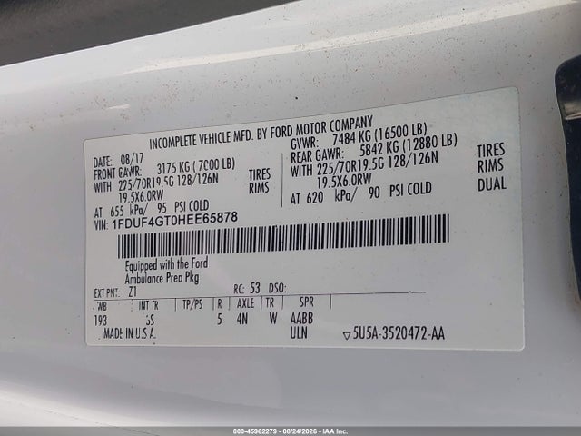 2017 Ford F-450 Chassis Xlt მანქანა იყიდება აუქციონზე, vin: 1FDUF4GT0HEE65878, აუქციონის ნომერი: 45962279