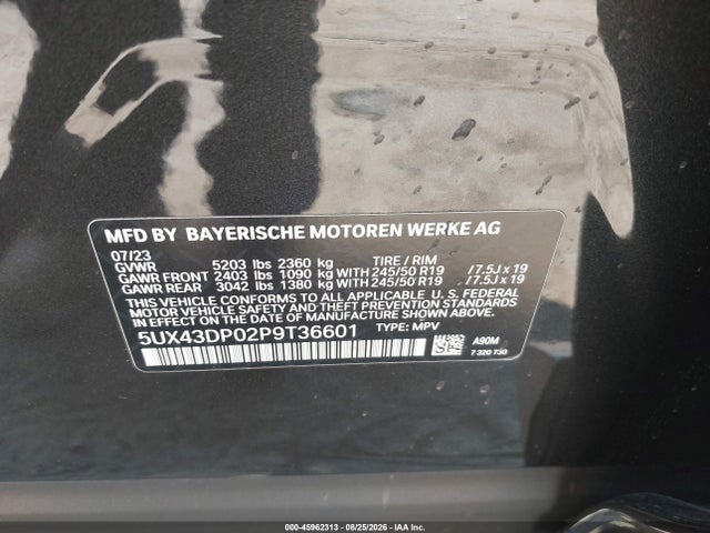 5UX43DP02P9T36601 BMW X3 Sdrive30i