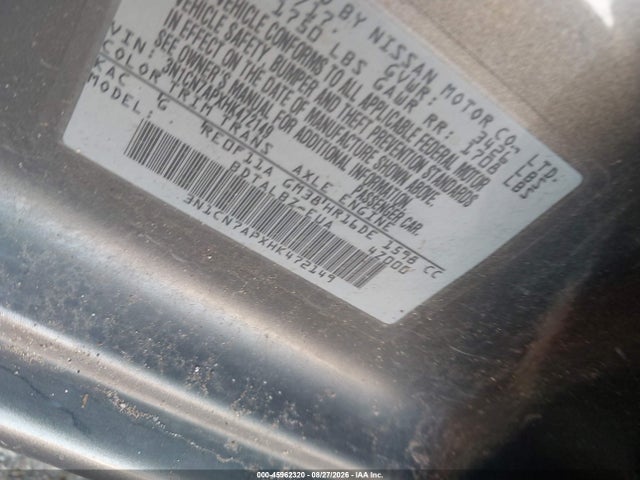 Aukcja sprzedaży 2017 Nissan Versa 1.6 Sv, vin: 3N1CN7APXHK472149, numer aukcji: 45962320