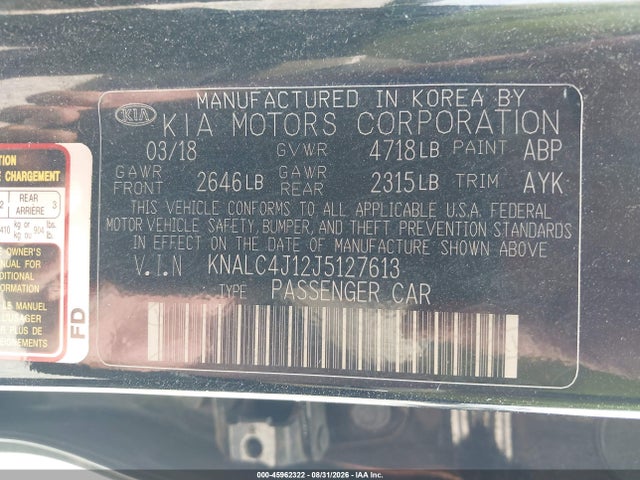 Aukcja sprzedaży 2018 Kia Cadenza Premium, vin: KNALC4J12J5127613, numer aukcji: 45962322