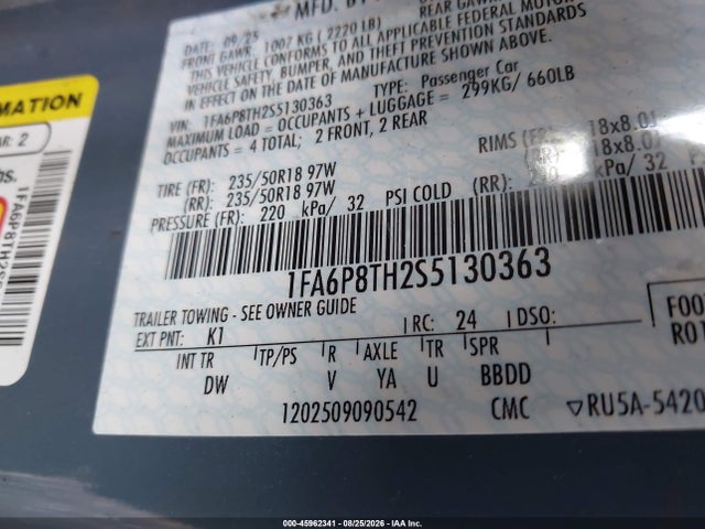 Продажа на аукционе авто 2025 Ford Mustang Ecoboost Fastback, vin: 1FA6P8TH2S5130363, номер лота: 45962341