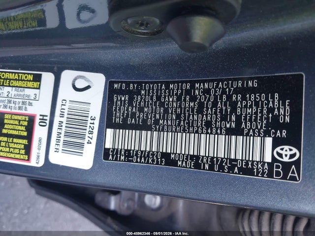 Toyota COROLLA SE 2017 5YFBURHE5HP664846 Image 9