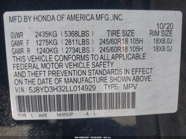 Acura Mdx Standard 2020 5J8YD3H32LL014929 Image 9