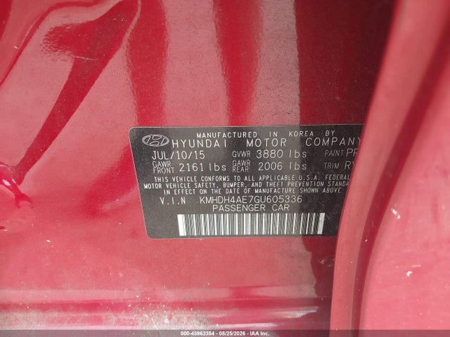 45962354 :رقم المزاد ، KMHDH4AE7GU605336 vin ، 2016 Hyundai Elantra Value Edition مزاد بيع