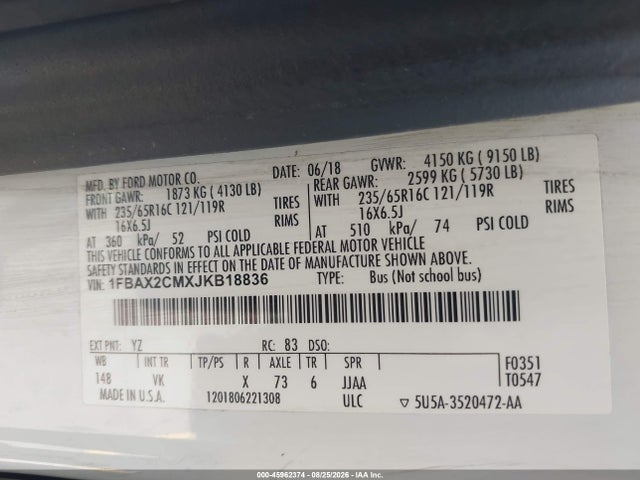 Ford Transit-350 Xl 2018 1FBAX2CMXJKB18836 Image 9