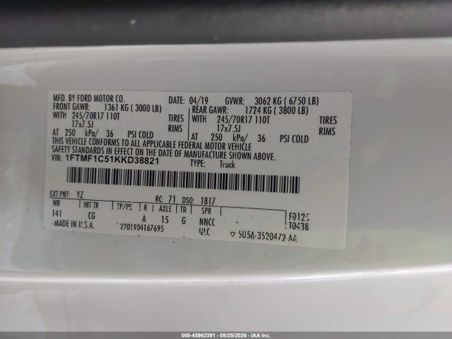 Ford F-150 Xl 2019 1FTMF1C51KKD38821 Image 9