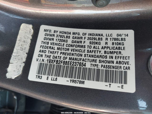 Honda CIVIC EX 2014 19XFB2F88EE237654 Image 9