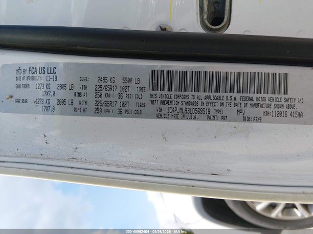Aukcja sprzedaży 2020 Jeep Cherokee Latitude Plus 4x4, vin: 1C4PJMLB3LD569518, numer aukcji: 45962404