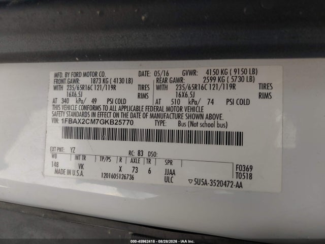 Ford Transit-350 Xl 2016 1FBAX2CM7GKB25770 Image 9