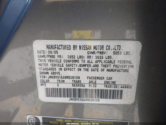 Продажа на аукционе авто 2006 Infiniti M45 Sport, vin: JNKBY01E46M206109, номер лота: 45962452