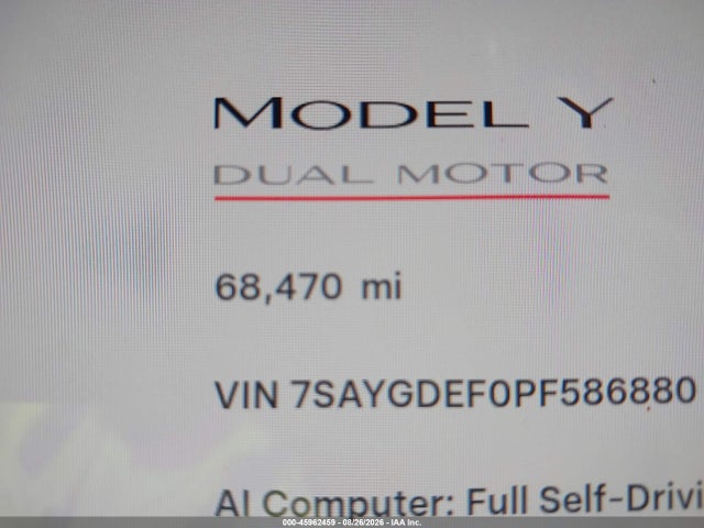 Aukcja sprzedaży 2023 Tesla Model Y Performance Dual Motor All-wheel Drive, vin: 7SAYGDEF0PF586880, numer aukcji: 45962459