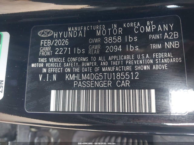 KMHLM4DG5TU185512 Hyundai Elantra Sel Sport