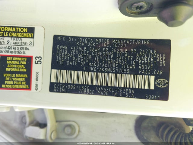 Aukcja sprzedaży 2021 Toyota Camry Xse, vin: 4T1K61AK6MU512059, numer aukcji: 45962494
