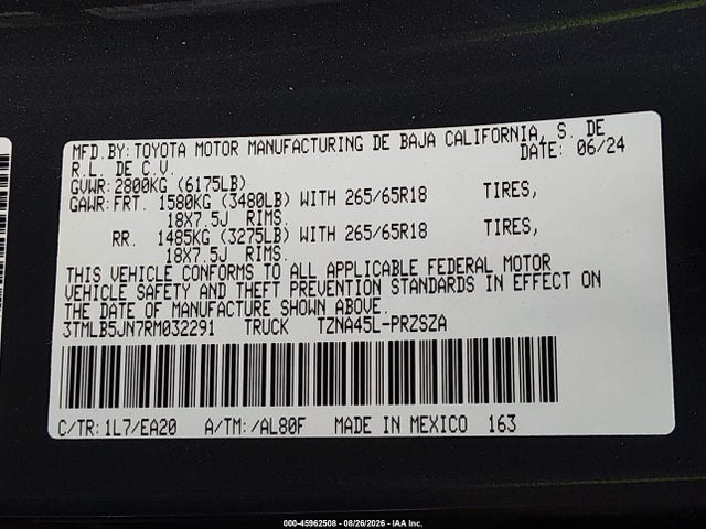 3TMLB5JN7RM032291 Toyota Tacoma Trd Sport