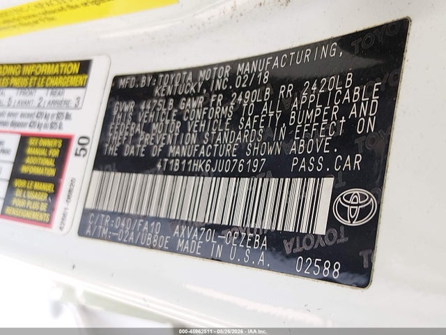 4T1B11HK6JU076197 Toyota CAMRY L