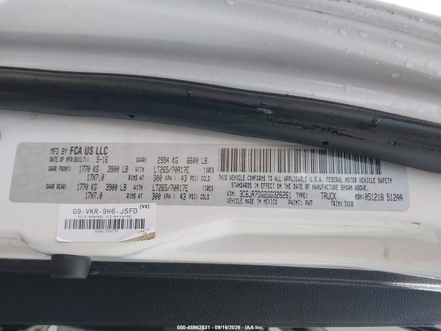 Продаж на аукціоні авто 2016 Ram 1500 Tradesman, vin: 3C6JR7DG2GG326261, номер лоту: 45962531