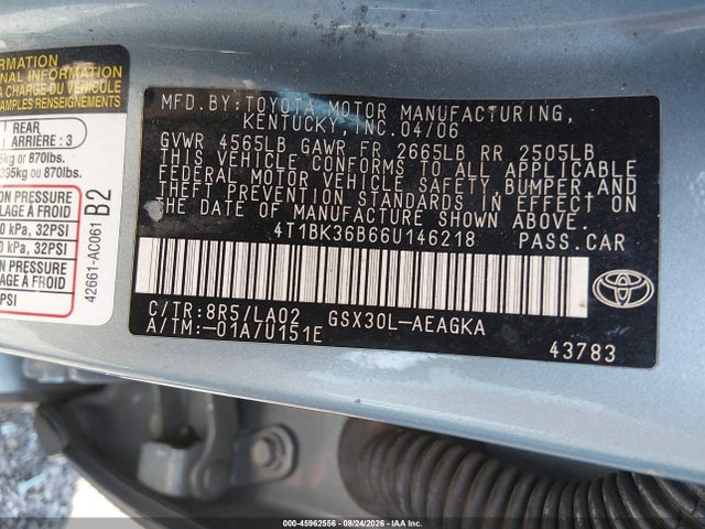 45962556 :رقم المزاد ، 4T1BK36B66U146218 vin ، 2006 Toyota Avalon Xls مزاد بيع